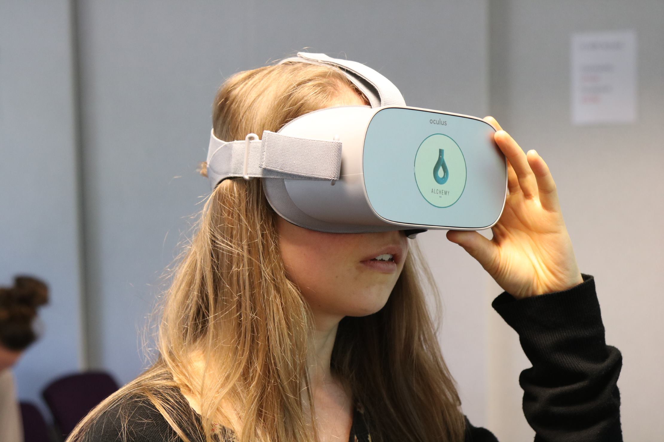 Healthcare professional wearing a virtual reality headset